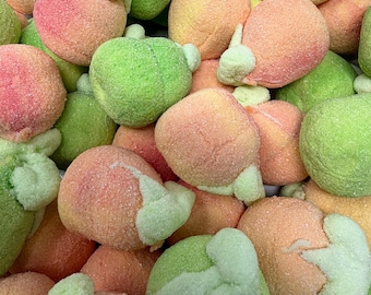 Swedish Marshmallow Jelly Fruits – Peach Apple Candy, Fluffy Foam Jelly Center