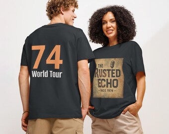 Vintage Band Shirt, The Rusted Echo Fake Band Tee, Retro 70s Rock T-Shirt, Organic Cotton Unisex, Front and Back Print