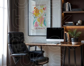 Framed Poster Mockup on Office Table, Mockup on Study Desk, Picture Frame Mockup, Frame PSD Mockup, Canva Frame Templates, DIN A Art Mockup
