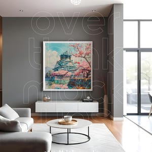 Large Square Poster Mockup in Modern Room with Dark Gray Walls, Square Artwork Display for Printing, Square Canvas Mockup, 1x1 White Frame