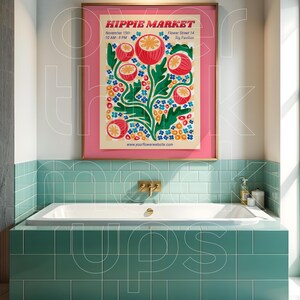 Modern Aesthetic Bathroom Frame Mockup with Bathtub, Scandinavian Frame Print Mockup in a Luxury Bath, PSD Framed Art Mockup Smart Object