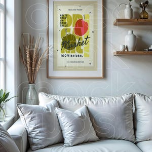 Living Room Framed Print Mockup, DinA Frame Mockup, Thin Wooden Poster Mockup, Vertical Frame Mockup, Minimalistic Interior Wall Art Mockup
