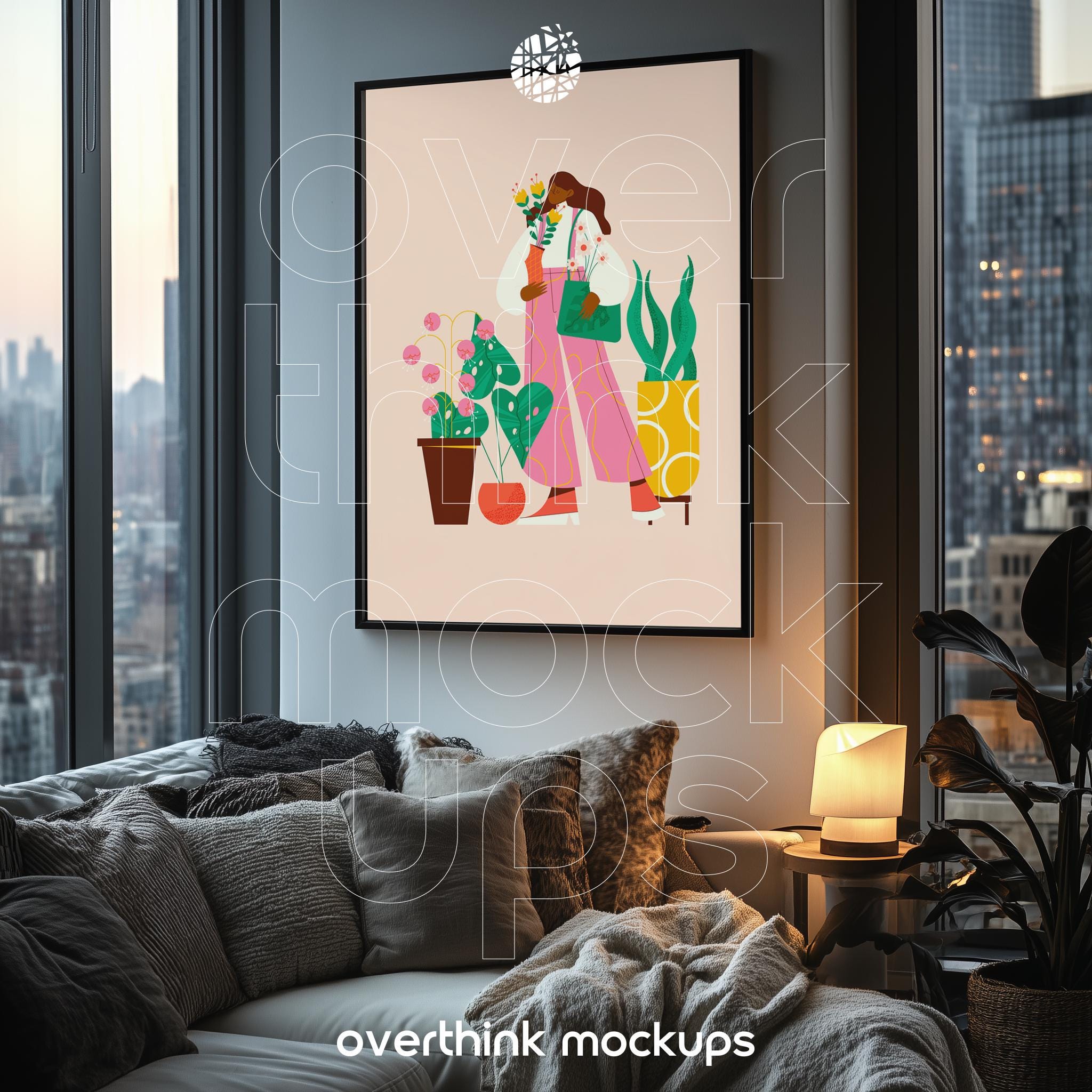 Framed Poster Mockup in Modern House, Art Print on the Living Rooms Wall Mockup, PSD Mockup File, Interior Design Smart Objected Mockup File