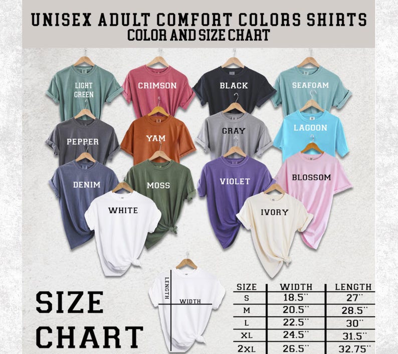 the size chart for a t - shirt with different colors