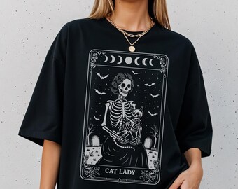 Camiseta Tarô Esqueleto da Senhora Gato: Camiseta de Bruxa Gótica