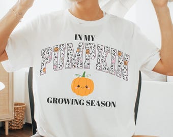Camiseta com estampa de abóboras, camiseta fofa de revelação de gravidez no outono, camiseta de maternidade para Halloween, blusa para anúncio de bebê, estampa de oncinha, presente para mamãe