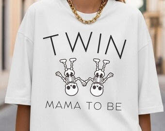 Camiseta Twin Mama Skeleton Baby: Camiseta Revelação de Gravidez no Halloween