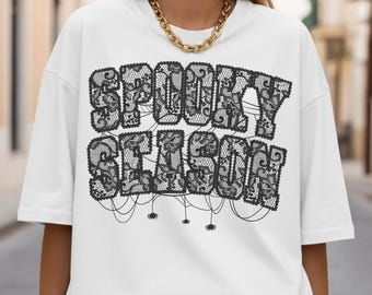 Camiseta de Halloween com renda de teia de aranha: Top de outono assustador do Ghostcore