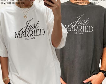 Just Married Comfort Colors Hubby & Wifey Shirt: Engagement Gift