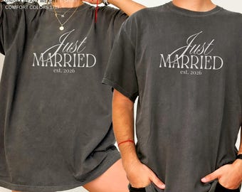 Just Married Comfort Colors Hubby & Wifey Shirt: Engagement Gift