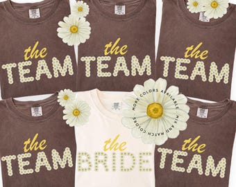 The Bride Daisy Shirt, Bridal Party Tee, Bridesmaid Shirts, Bachelorette Outfit, Wedding Party Matching, Floral Bride Tee