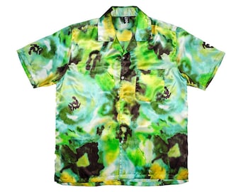 Dragonfly Satin Silk Short Sleeve Button-Up Shirt