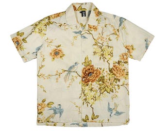 Beige Garden Short Sleeve Button-Up Shirt