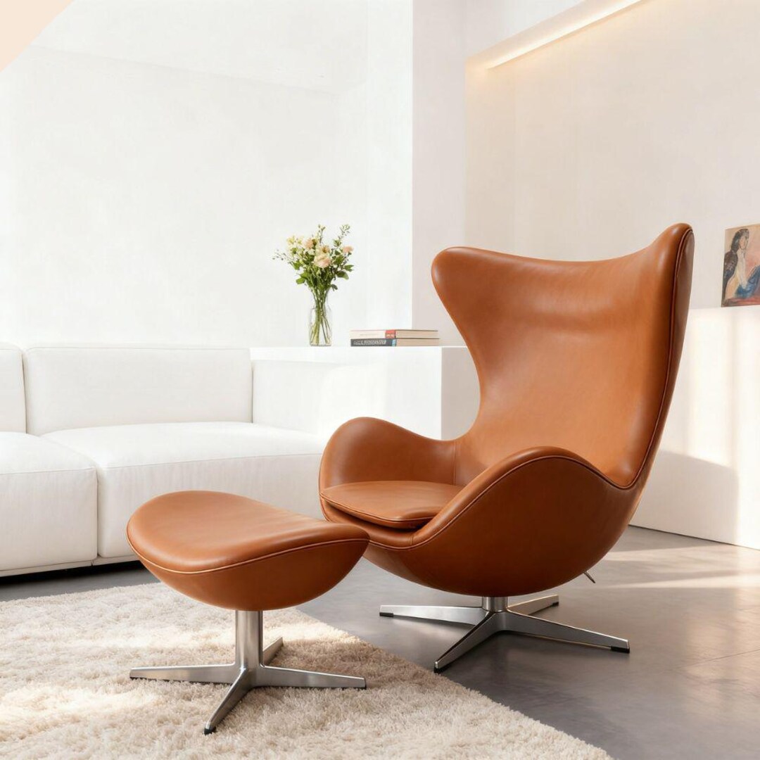 Modern Leather Lounge Chair and Ottoman, Scandinavian Accent Chair ...