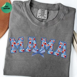 Floral Mama Shirt, Girly 4th of July Tee, America Est 1776 Shirt, Patriotic Women’s Shirt, Cute USA Graphic Tee, Comfort Colors