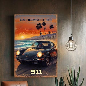 Stampa artistica Porsche 911 d&#39;epoca, decorazione auto retrò, arte murale automobilistica, regalo per appassionati di auto, poster da garage, arte di auto d&#39;epoca