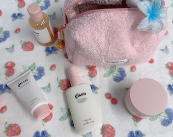 Pink terry makeup pouch