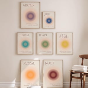 Chakra Affirmation Aura Art Poster Print Set | Digital Download Gallery Wall | Motivational Spiritual Wellness Home Decor | Aesthetic Boho