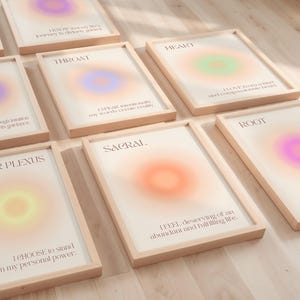 Ensemble d'affiches d'art affirmation de chakra : décoration bien-être pastel pour bureau et lieu de travail - téléchargement numérique