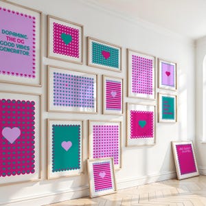 Playful Heart Wall Art Set: Hot Pink, Purple & Teal (Digital Download, PDF Files)
