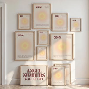 Yellow Angel Number Poster Wall Art Gallery Set | Peach Aura Gradient Spiritual Celestial Home Decor Gift | Affirmation Prints | Printables