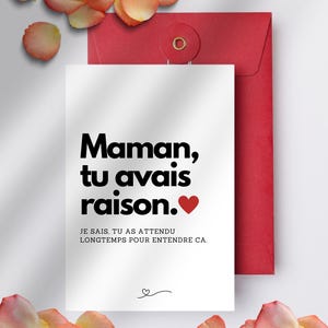 Carte de fête des mères humoristique à imprimer de la maison avec enveloppe DIY incluse / Maman tu avais raison.