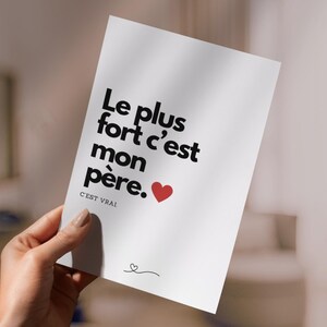 Carte de fête des pères humoristique à imprimer de la maison avec enveloppe DIY incluse / Mon père c'est le plus fort.