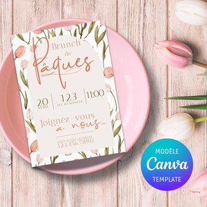 Modèle Canva : Carton d'invitation pour brunch de Pâques personnalisable sur Canva