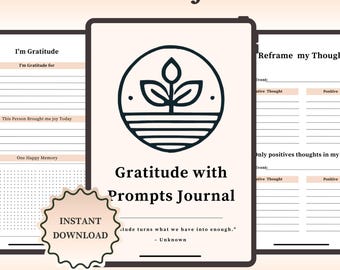 Gratitude Journal with Prompts: Mindfulness & Self-Care, Digital Download