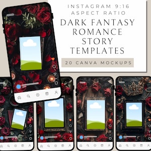 Dark Fantasy Romance Instagram Story Flatlay | 20 Editable Templates for Free Canva | Dark Romantasy | Gothic Moody Book Mockups for Authors