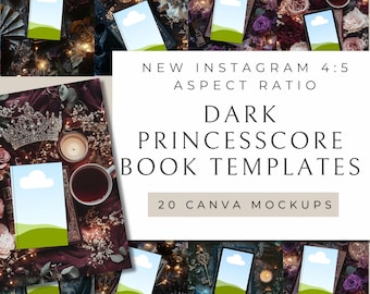 Dark PrincessCore Bookstagram Flatlay | 20 Canva Templates | Fantasy Romance | Fairy Tale | Kindle, Print, and Tablet Mockups for Authors