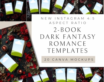 2-Book Dark Fantasy Romance Bookstagram Flatlay | 20 Editable Templates for Free Canva | Dark Romantasy | Duology Book Mockups for Authors