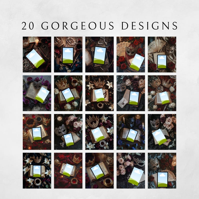 May include: 20 digital designs featuring a variety of backgrounds and textures. Each design includes a blank rectangle for adding text or images. The designs are perfect for creating social media graphics, invitations, or other digital projects.