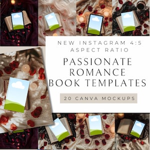 Leidenschaftliche Romantik Buchstagram Flatlay | 20 Vorlagen für Canva | Zeitgenössische Romanze | Romantik | Kindle und Tablet Mockups für Autoren