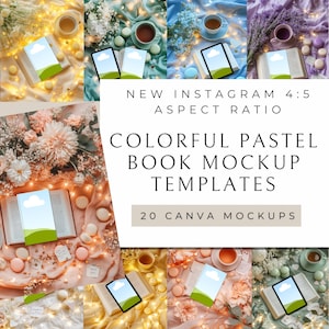 Färgglad romantisk pastellfärgad böcker i flatlay-stil | Mallar för Canva | Samtida roman | Söt romantisk komedi | Kindle- och surfplattemodeller för författare