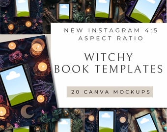 Witchy Bookstagram Flatlay | 20 mallar för Canva | Mörk fantasy-romantik | Häxfiktion | Kindle-, utskrifts- och surfplattemodeller för författare