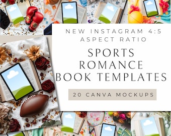Sports Romance Bookstagram Flatlay | 20 Templates for Canva | Contemporary Romance | Fiction RomCom | Kindle and Tablet Mockups for Authors