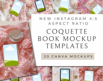 Coquette Bookstagram Flatlay | 20 Canva Templates | Contemporary Romance | Fairy Tale RomCom | Kindle, Print, and Tablet Mockups for Authors