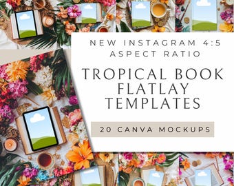 Bookstagram Flatlay Mockup | Tropical eBook Template | Digital Book Cover | Author Social Media Post | Canva Templates for Authors | Vibrant