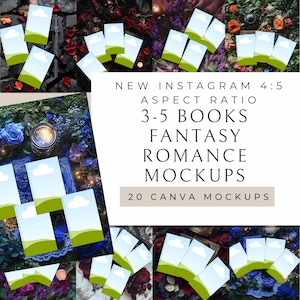 3-5 Books Fantasy Romance Bookstagram Flatlay | 20 Templates for Canva | Romantasy | Fantasy Adventure | Kindle Mockups for Author