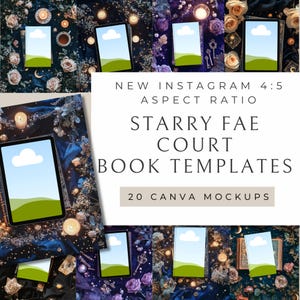 Puede incluir: Veinte maquetas de Canva para portadas de libros con un cielo estrellado, flores y velas. Las maquetas tienen una relación de aspecto de 4:5 y son perfectas para Instagram.