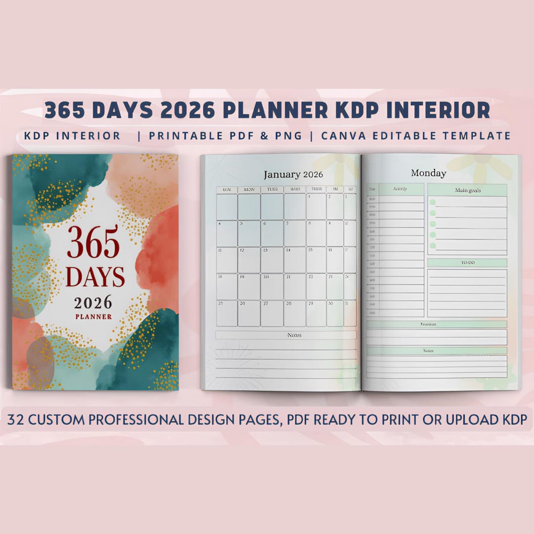 365 Days 2026 Planner | KDP Interior, Digital Academic Planner, College ...