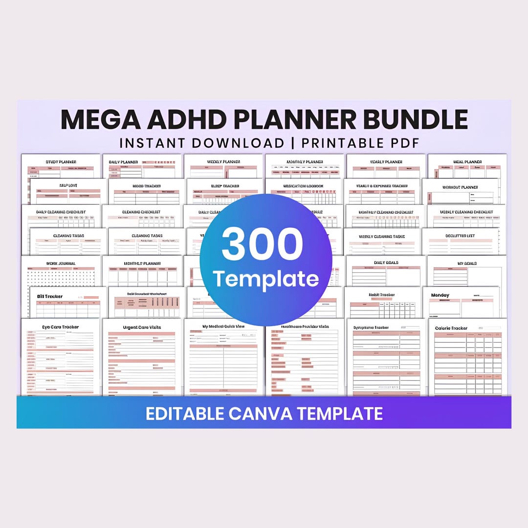 Mega ADHD Planner Bundle for Canva Digital Download, Planner, Notebook ...