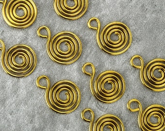 10 brass spiral charms, brass swirl dangles, pick your quantity, artisan made to order with a very quick turnaround.