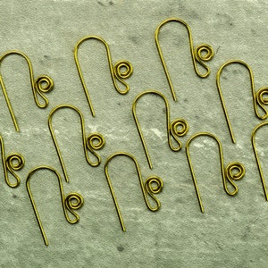 Brass French hook ear wires, small spiral, fish hook ear wires, choose your quantity, artisan made to order, fast turnaround. image 3