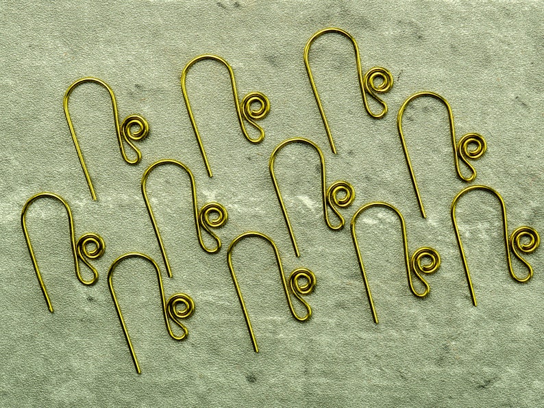 Brass French hook ear wires, small spiral, fish hook ear wires, choose your quantity, artisan made to order, fast turnaround. image 3