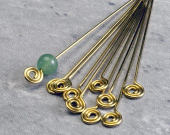 Alfileres de latón con cabeza en espiral: hechos artesanalmente para joyería (alambre de 2 pulgadas, calibre 20)