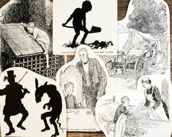 20 ilustraciones recortables en blanco y negro de libros infantiles antiguos de Ernest Sheppard, para manualidades con papel.