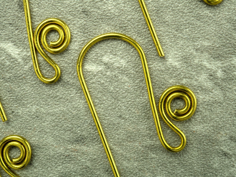 Brass French hook ear wires, small spiral, fish hook ear wires, choose your quantity, artisan made to order, fast turnaround. image 2