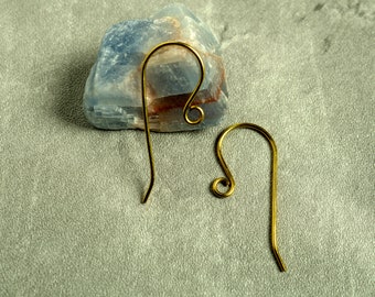 French hook ear wires, brass, with curve, choose your quantity, hand made to order.